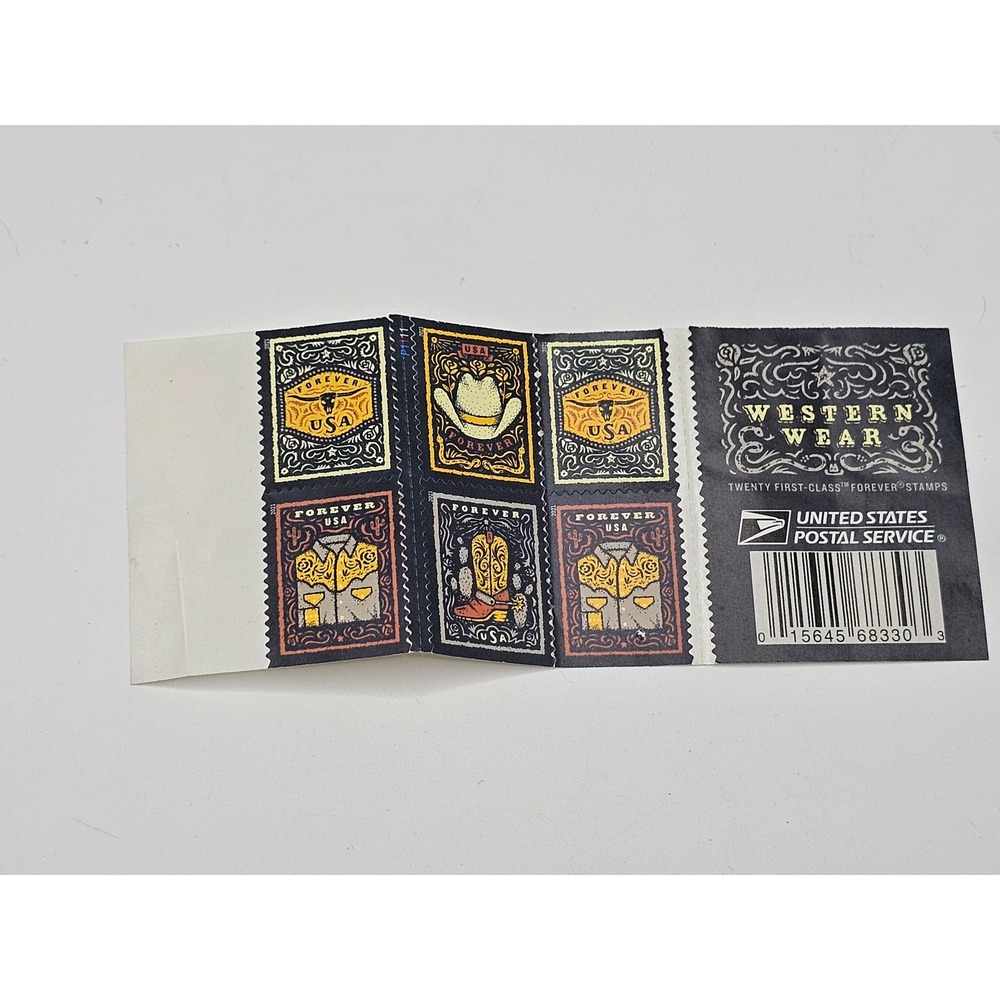 USPS Western Wear Forever Stamps Booklet 20 First Class Postage Cowboy Boots Hat